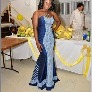 African Inspired Formal Blue Dress